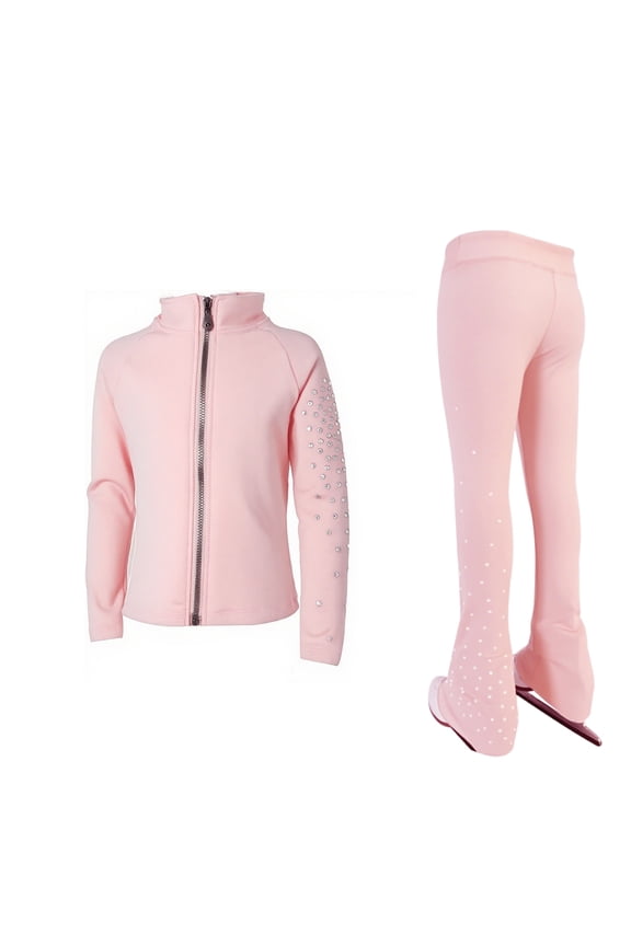 Ice Figure Skating Training Pants Jackets Girls Womens Fleece Shiny Colored Diamond Girl Comfortable Warm Tracksuit Pink