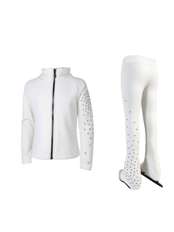Ice Figure Skating Training Pants Jackets Girls Womens Fleece Shiny Colored Diamond Girl Comfortable Warm Tracksuit White