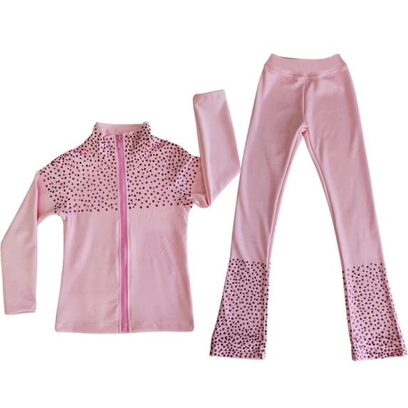 LIUHUO Ice Skating Pants Jackets Girls Youth Pink Fleece Skate Coat Fleece Comfortable Training Wear