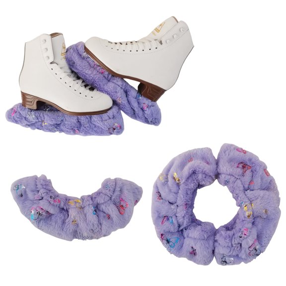 LIUHUO Purple Ice Skate Blade Guards Cover Made Long Pile Material with Butterfly Decorations
