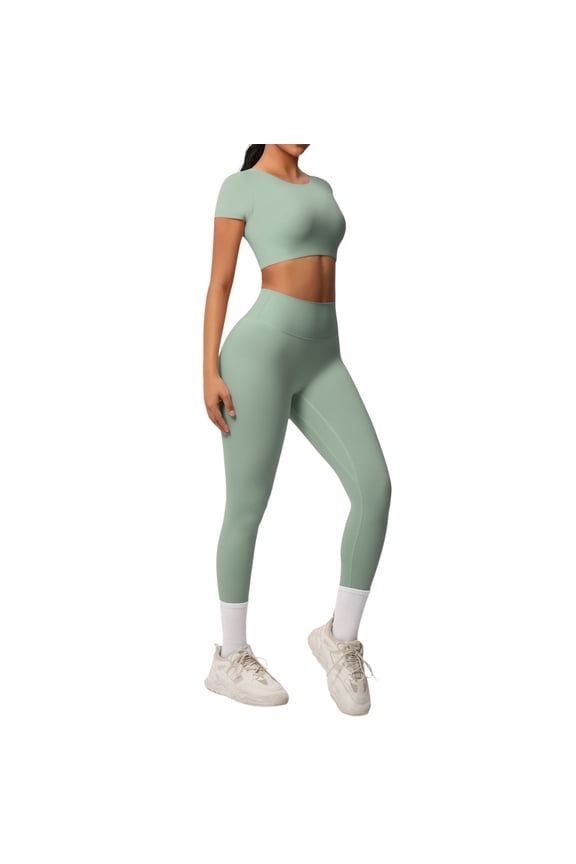 2 Piece Outfits Lounge Sets for Women Ruched Long Sleeve Tops Flare Yoga Pants Tracksuit Workout Sets Green XL