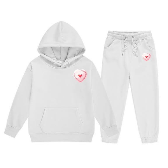 LIUJUNSHOP 2 Piece Sets Sweatsuit for Girl Cute Kids Fall Clothes Graphic Hoodies Pullover and Sweatpants Outfits White 10-11 Years