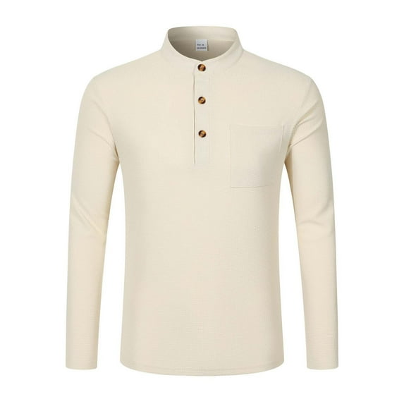LIUJUNSHOP Autumn Men Stand Collar Pocket Long Sleeve Shirt Casual Comfortable Button Down Top Fashion Outfit Khaki XXXL
