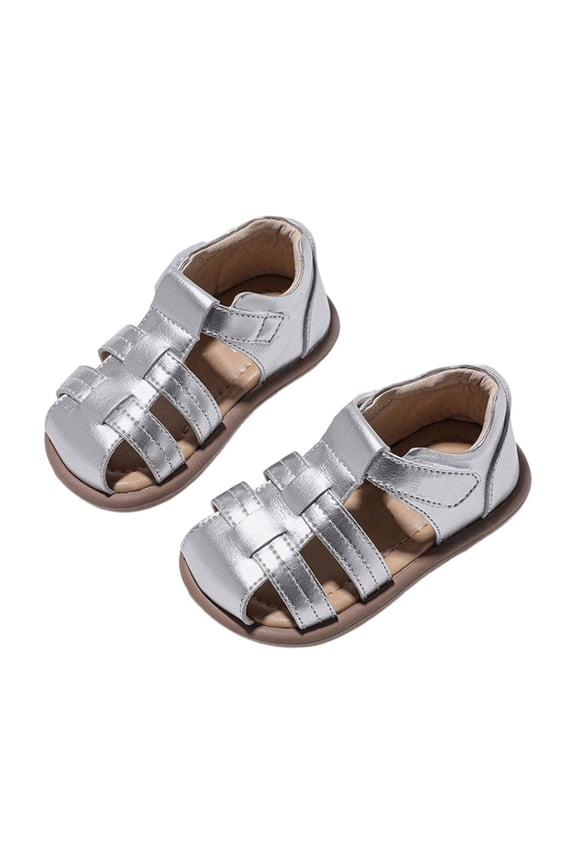 Baby Boy Girl Closed Toe Sandals Infant Summer First Walking Shoes Non-Slip Fisherman Sandals Silver 18-24 Months