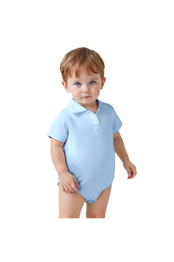 Baby Girl Collared Onsie Polo Bodysuit Boy Cotton Romper Short Sleeve Blue 0-3 Months
