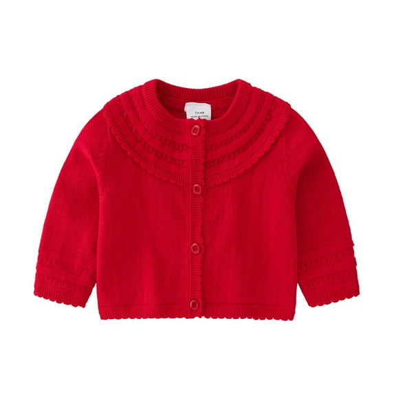 LIUJUNSHOP Baby Girls Knit Sweater Autumn Solid Long Sleeve Tops Cardigan Outerwear Garment Red 0-6 Months