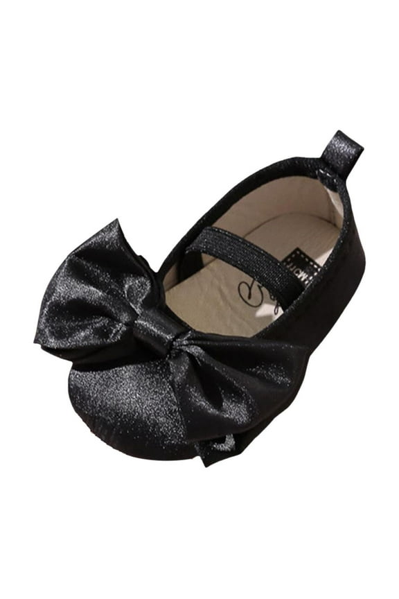 Baby Infant Girl Mary Jane Shoes Bow Baby Dress Shoes PU Leather Non-Slip Rubber Sole First Walkers Princess Wedding Newborn Black 5