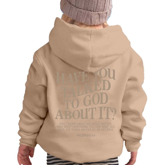 LIUJUNSHOP Boys Girls Christian Hoodies Long Sleeve Bible Verse Graphic Hooded Sweatshirt with Pockets Kids Pullover Tops Khaki 11-12 Years