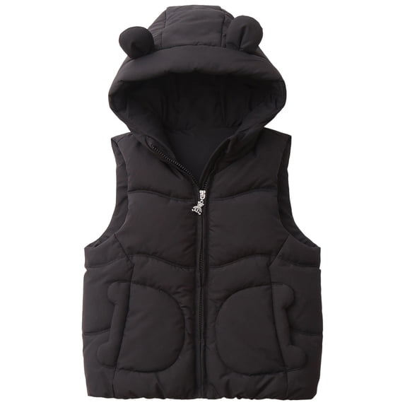 LIUJUNSHOP Boys Girls Hooded Puffer Vest Padded Winter Warm Sleeveless Zipper Jacket with Pocket Black 4-5 Years
