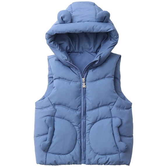LIUJUNSHOP Boys Girls Hooded Puffer Vest Padded Winter Warm Sleeveless Zipper Jacket with Pocket Blue 4-5 Years