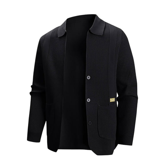 LIUJUNSHOP Business Casual Men's Cardigan Men's Lapel Collar Long Sleeve Loose Fit Casual Knit Cardigan Jacket Outerwear