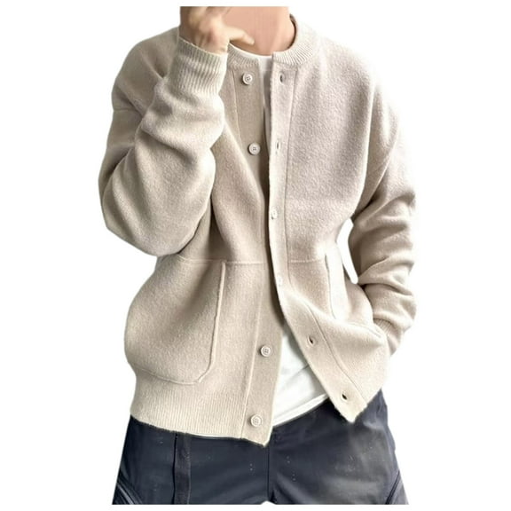 LIUJUNSHOP Button Cardigan for Men Men's Jacquard Cardigan Button Front Long Sleeve Standing Collar Autumn Winter Casual Sweater Jacket