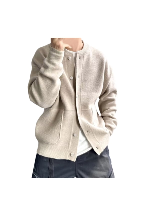 Button Cardigan for Men Men's Jacquard Cardigan Button Front Long Sleeve Standing Collar Autumn Winter Casual Sweater Jacket