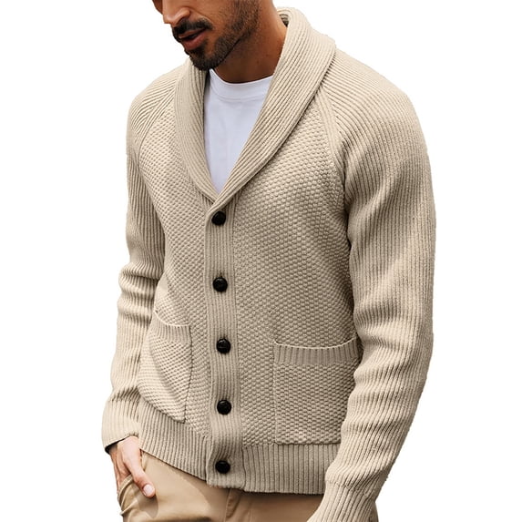 LIUJUNSHOP Button Cardigan for Men Mens Shawl Collar Knit Textured Button Down Cardigan Sweater Soft Comfortable Lightweight Versatile Casual Style