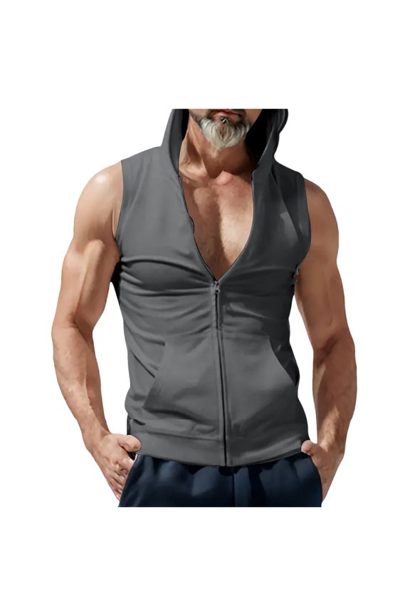 Cashmere Men's Cardigan Men's Hooded Zip Front Cardigan Sleeveless Vest Casual Sports Outerwear Jacket