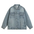 thumbnail image 1 of LIUJUNSHOP Cropped Men's Denim Jacket Men's Distressed Denim Jacket Washed Casual Oversized Trucker Coat Spring Fall Fashion Outerwear, 1 of 4