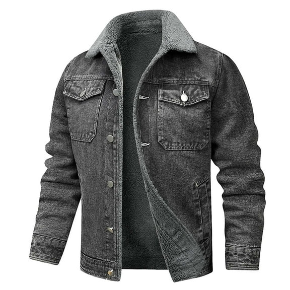 LIUJUNSHOP Cropped Men's Denim Jacket Men's Winter Denim Jacket Padded Thickened Warm Casual Lapel Style Coat With Multiple Pockets
