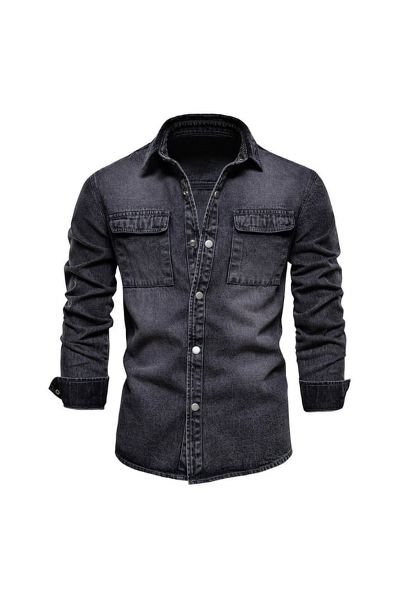 Distressed Men's Denim Jacket Men's Casual Denim Jacket Long Sleeve Lapel Punk Style With Functional Pockets For Spring Autumn Outerwear