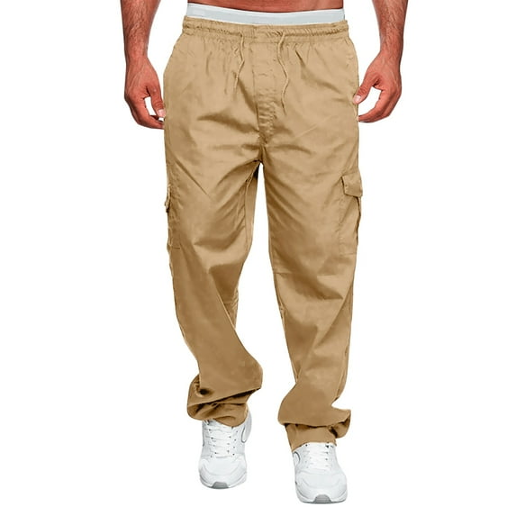 LIUJUNSHOP Drawstring Cargo Pants for Men Men's Versatile All Season Cargo Pants Outdoor Trousers with Zip Button Hem and Multiple Pockets