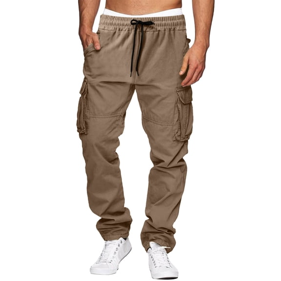 LIUJUNSHOP Elastic Waist Men's Cargo Pants Men's Versatile All Season Cargo Pants Outdoor Trousers with Zip Pocket and Button