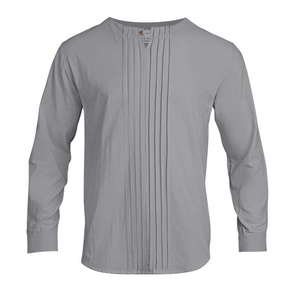 LIUJUNSHOP European Style Round Neck Long Sleeve Linen Blend Casual Sport Shirt for Men Autumn Winter Solid Color Comfortable Loose Fit Light Gray L