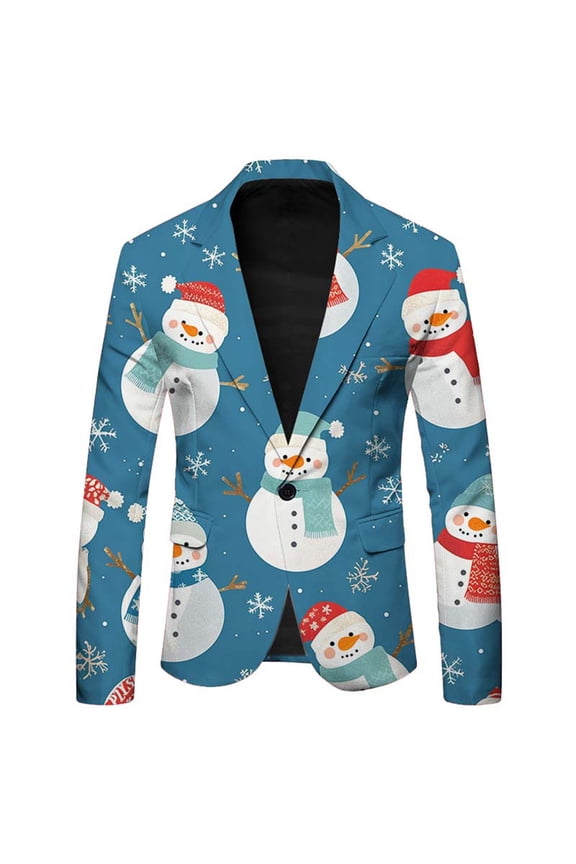 Formal Men's Suit Jacket Blazer Men's Casual Fashion Suit Jacket with Santa Print Long Sleeve Lapel Button Design for Stylish Comfort