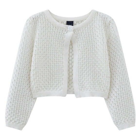 LIUJUNSHOP Girls Cardigan Sweater Toddler Bolero Shrug Baby Kids Long Sleeve Dress Up Button Closure Cropped Jacket Tops White 1-2 Years