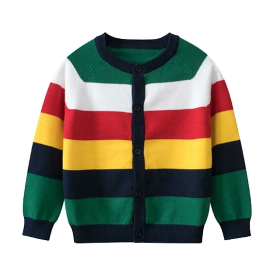 LIUJUNSHOP Girls Cute Cardigan Cotton Rainbow Kids Cardigan Sweater Button up Striped Knit Cardigan Children Multicolour 2-3 Years