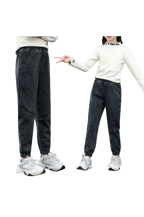 Girls Cute Wide Leg Baggy Jeans Girls Denim Trousers for Medium Kids Comfortable Everyday Wear with Flexible Fabric Ideal Outfits Black 5-6 Years