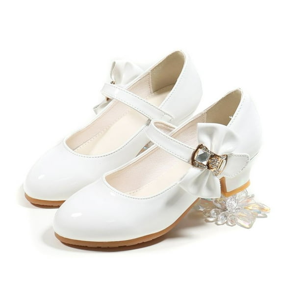 LIUJUNSHOP Girls Dress Shoes Glitter Princess Shoe Flower Mary Jane Low Heels Party Wedding Prom Footwear for Toddler Kids White 11-11.5 Years