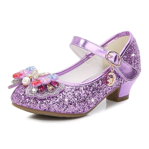 LIUJUNSHOP Girls Dress Shoes Wedding Party Heel Mary Jane Princess Flower Shoes Purple 13-13.5 Years