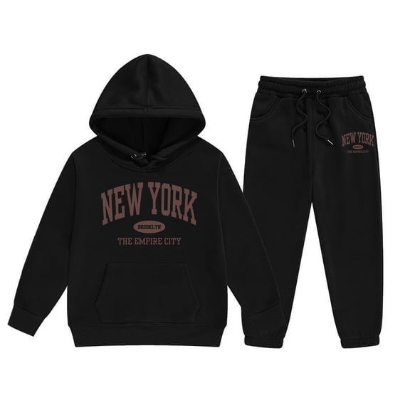 LIUJUNSHOP Girls Long Sleeve Hoodie and Pants Set Soft Warm Pullover Sweat Suit for Toddler Kids Playful Outfits Cozy Two Piece Comfy Black 1-2 Years