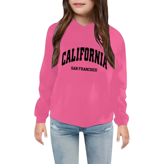 LIUJUNSHOP Girls Oversized Hoodies California Letter Print Pullover Hoodie Sweatshirt Long Sleeve Casual Loose Pullover Tops Hot Pink 4-5Years