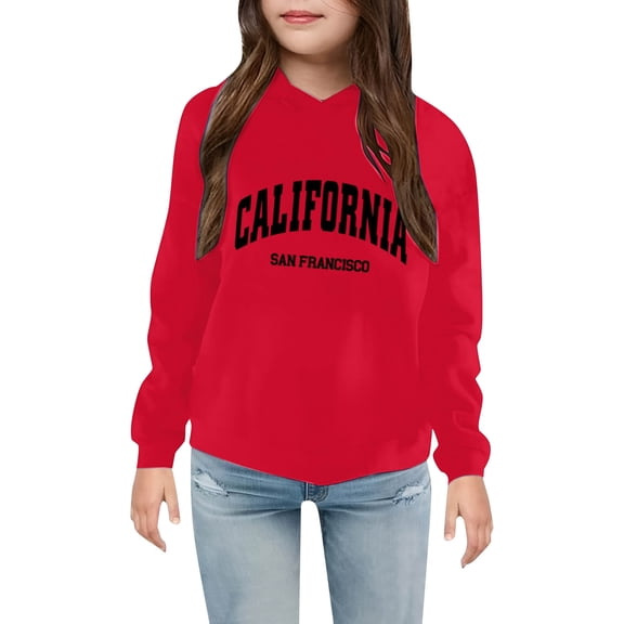 LIUJUNSHOP Girls Oversized Hoodies California Letter Print Pullover Hoodie Sweatshirt Long Sleeve Casual Loose Pullover Tops Red 18-24 Months