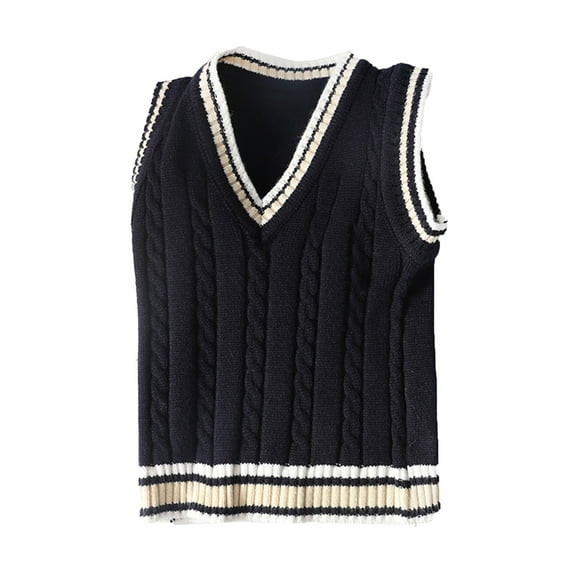 LIUJUNSHOP Girls Sweater Vest School Uniform Solid Color Sleeveless Knit Sweaters Pullover Tank Tops Navy 1-2 Years