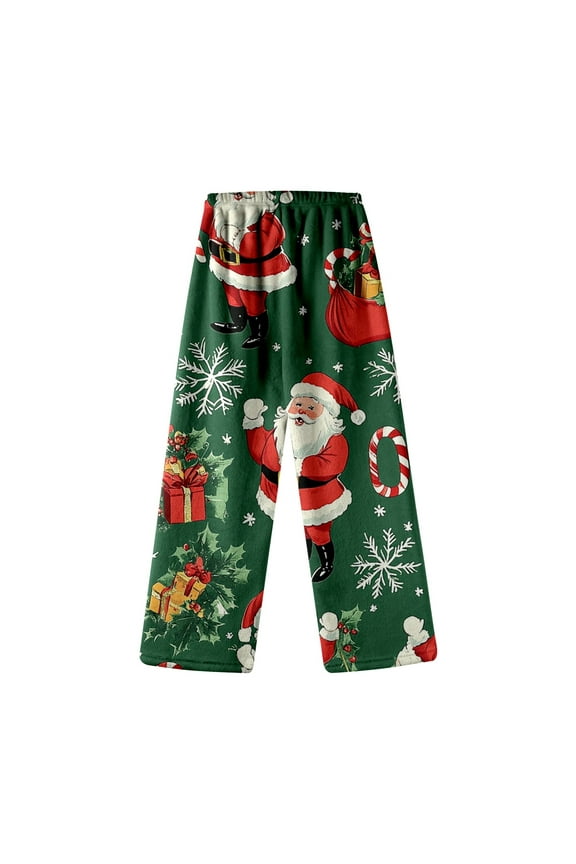 Girls Winter Flannel Pants with Adorable Cartoon Print for Cozy Home Wear and Festive Christmas Holiday Outfits Army Green 2-3 Years