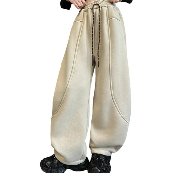 LIUJUNSHOP Girls Winter Jogger Pants Warm Athletic Wide Leg Sweatpants Casual Comfort Outfit For Teen And Youth Ages 3 To 13 Years Beige 3-4 Years