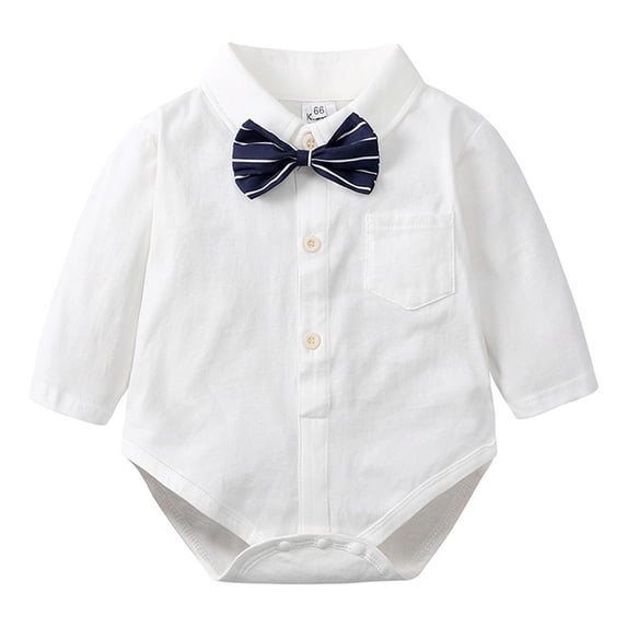 LIUJUNSHOP Infant Baby Boy Formal Dress Shirt Bodysuit Long Sleeve Button Up One-Piece Collar Romper Jumpsuit Wedding Party White 12-24 Months