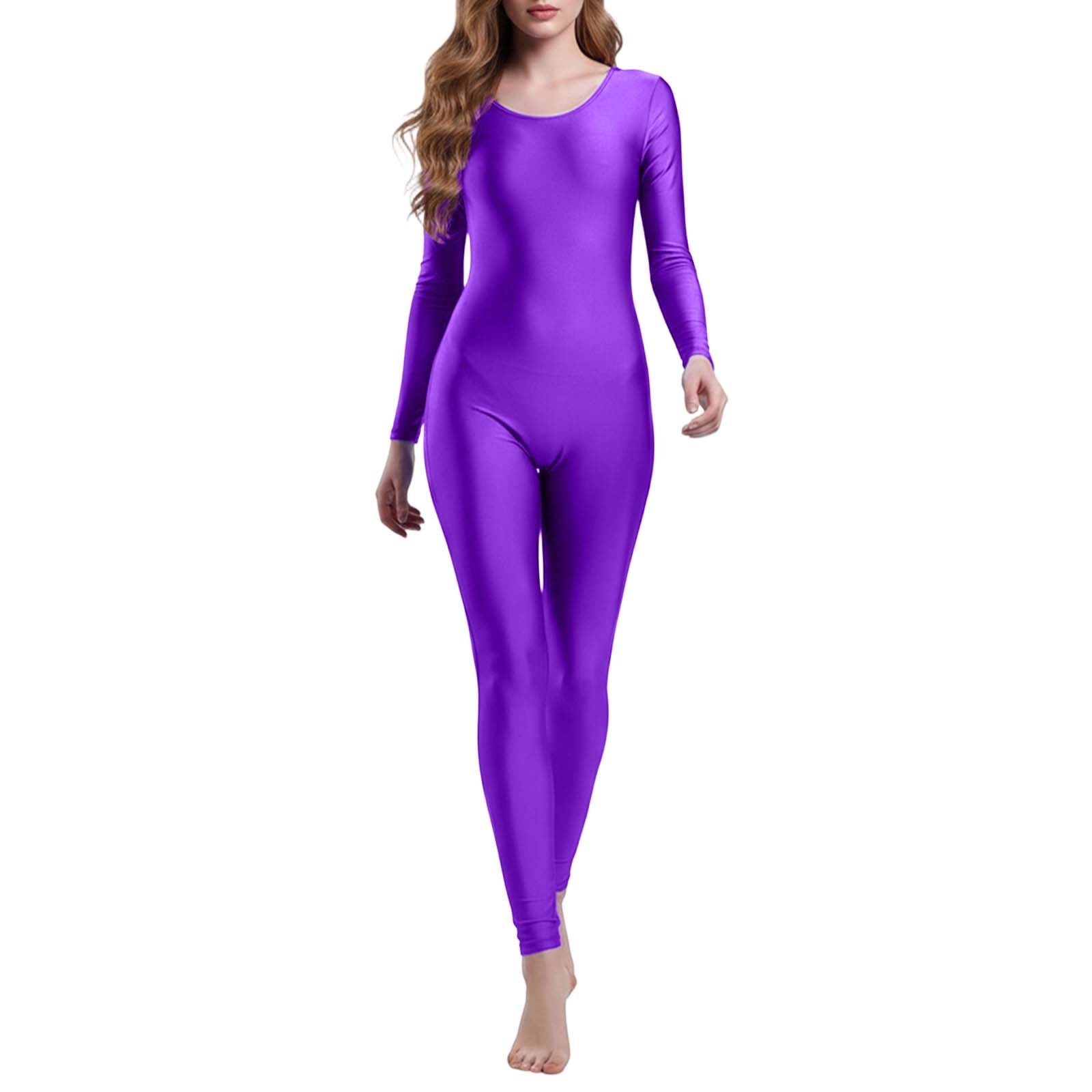 LIUJUNSHOP Jumpsuits for Women Long Sleeve One Piece Jumpsuit for Women Workout Seamless Jumpsuits Exercise Tummy Control Rompers Purple M