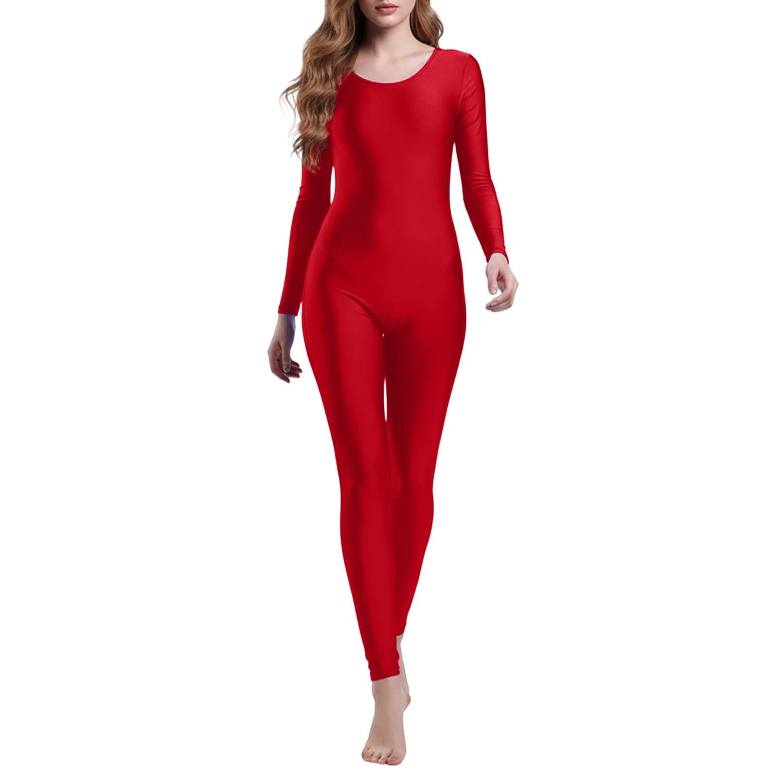 LIUJUNSHOP Jumpsuits for Women Long Sleeve One Piece Jumpsuit for Women Workout Seamless Jumpsuits Exercise Tummy Control Rompers Red L