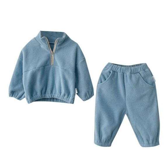LIUJUNSHOP Kids Cozy Sweatsuit Outfits Set Quarter-Zip Long Sleeve Top Elastic Waist Pants Boys Girls Sky Blue 0-3 Months
