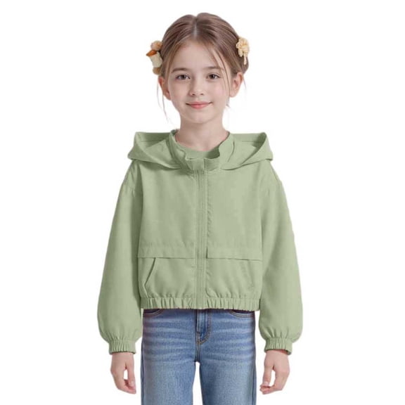 LIUJUNSHOP Kids Girls Lightweight Windbreaker Hoodies Jacket Kids Boys Waterproof Packable Raincoats for Outdoor Casual Full-Zip Green 4-5 Years