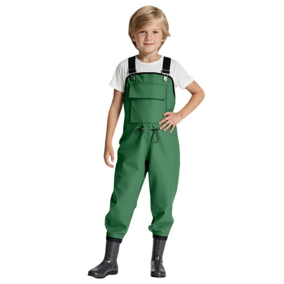 LIUJUNSHOP Kids Rain Bib Pants, Toddlers Waterproof Suspender Proof Rain Wear Green 3-3.5years