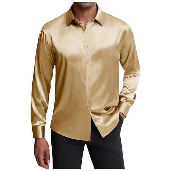 LIUJUNSHOP Men Casual Fashion Long Sleeve Bright Face Shirt Comfortable Daily Wear Top Yellow XL