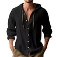 thumbnail image 1 of LIUJUNSHOP Men Linen Shirt Casual Long Sleeve Button Down Summer Beach Hooded Top Black XL, 1 of 8