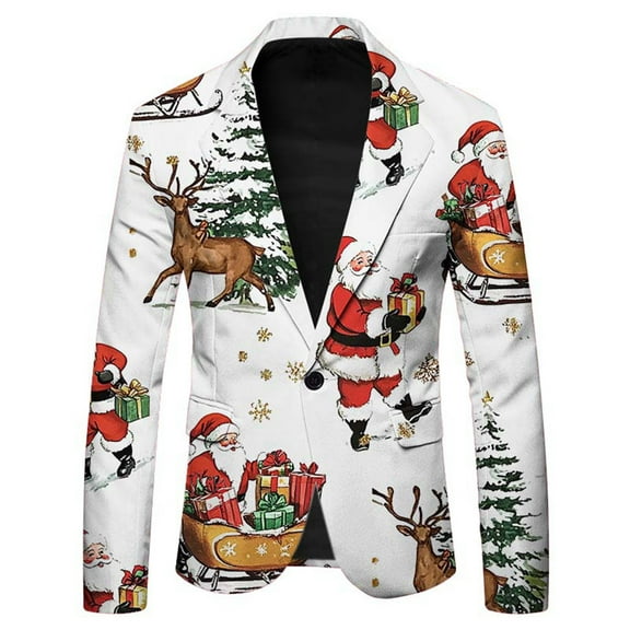 LIUJUNSHOP Men's Blazer Men's Casual Fashion Santa Print Lapel Button Long Sleeve Suit Jacket for Stylish Comfort