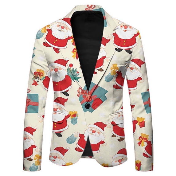 LIUJUNSHOP Men's Blazer Men's Casual Fashion Suit Jacket with Santa Print Design Long Sleeve Lapel Button Front for Holiday Parties