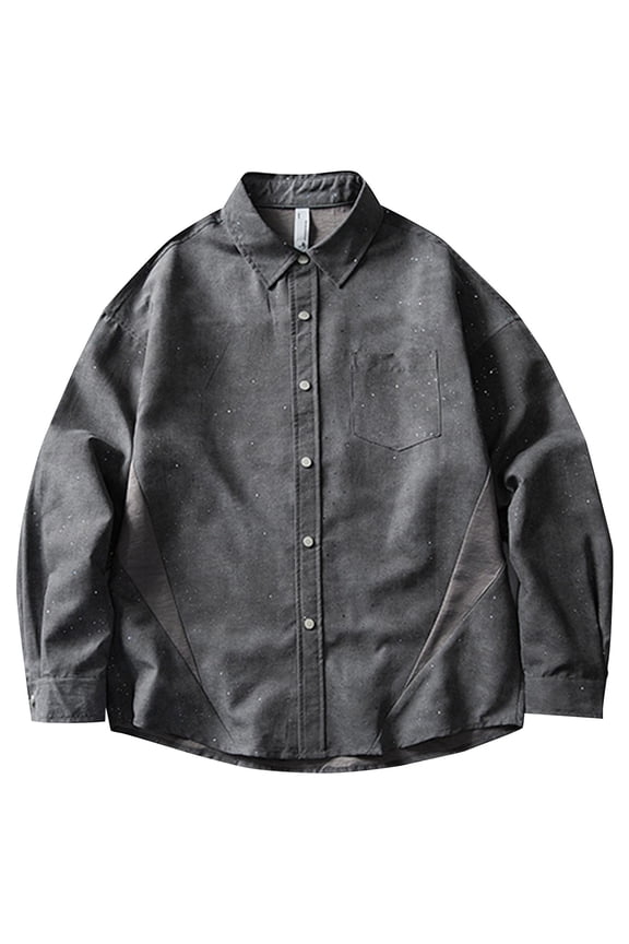 Men's Bomber Jacket Waterproof Korean Oversized Long Sleeve Shirt Tie Dye Casual Style Comfortable Men Shirt For Autumn And Grey S