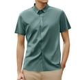 thumbnail image 1 of LIUJUNSHOP Men's Business Casual Button Down Shirt Short Sleeve Solid Smooth Comfortable Tops Army Green M, 1 of 5