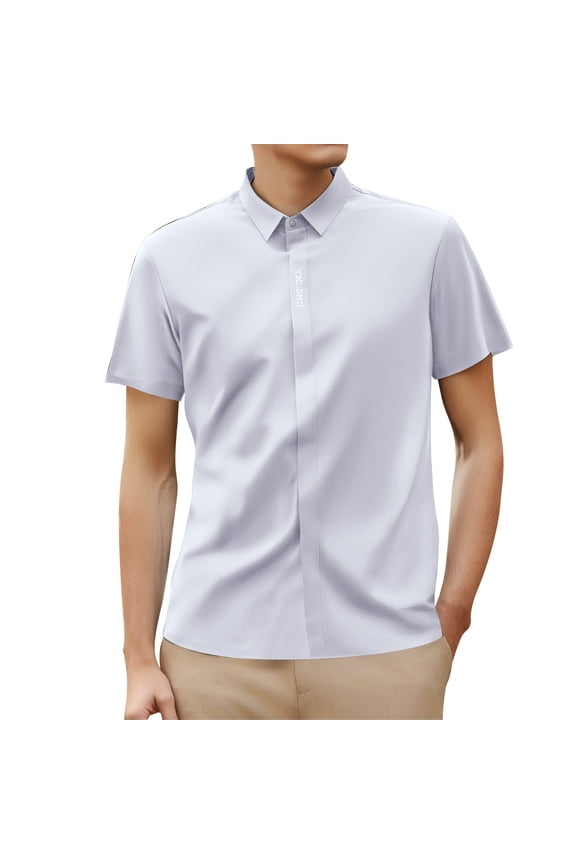 Men's Business Casual Button Down Shirt Short Sleeve Solid Smooth Comfortable Tops White M